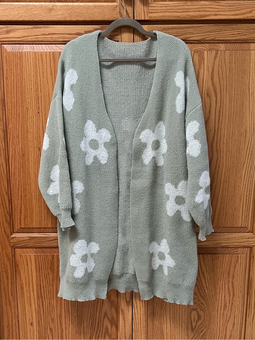 SHEIN Sage Green Open-Front Floral Cardigan, GUC, Size 1X